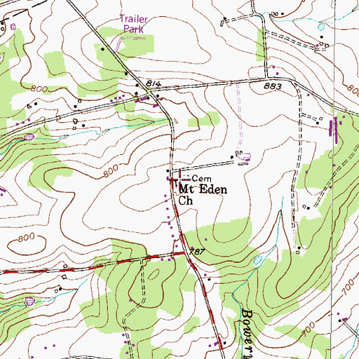 Topographic Map of Mount Eden Church, PA