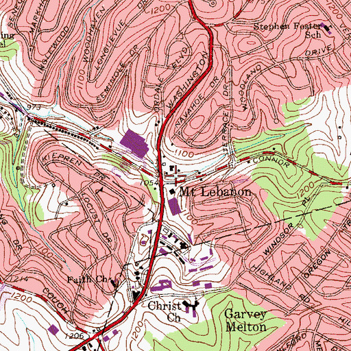 Topographic Map of Mount Lebanon, PA