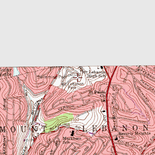 Topographic Map of Mount Lebanon Park, PA