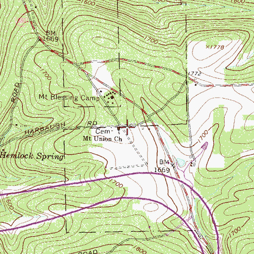 Topographic Map of Mount Union Church, PA