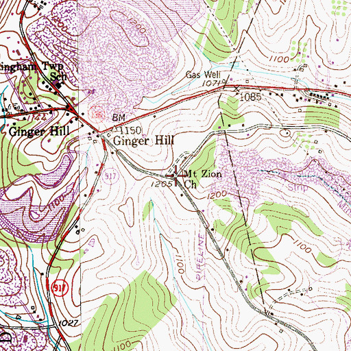 Topographic Map of Mount Zion Church, PA