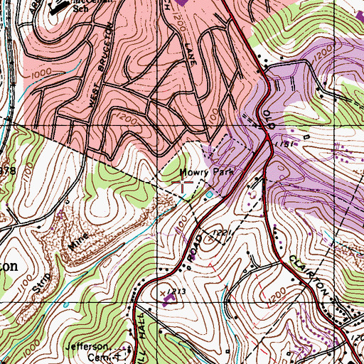 Topographic Map of Mowry Park, PA