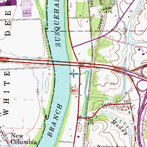 Topographic Map of Muddy Run, PA