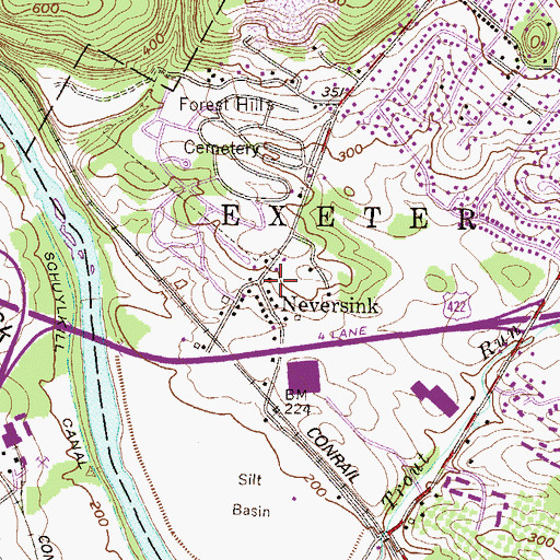 Topographic Map of Neversink, PA