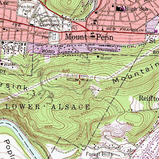 Topographic Map of Neversink Mountain, PA