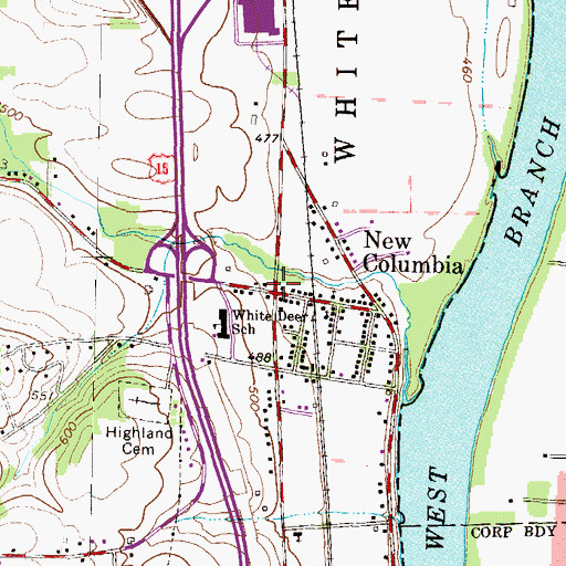 Topographic Map of New Columbia, PA