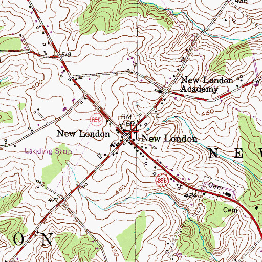 Topographic Map of New London, PA