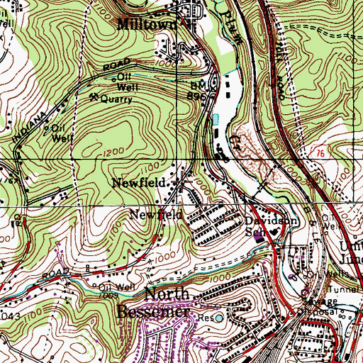 Topographic Map of Newfield, PA