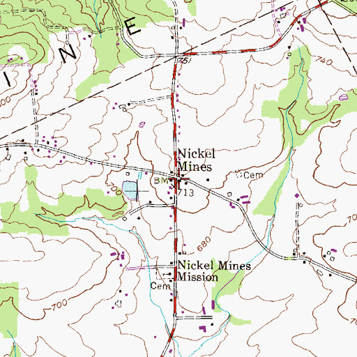 Topographic Map of Nickel Mines, PA