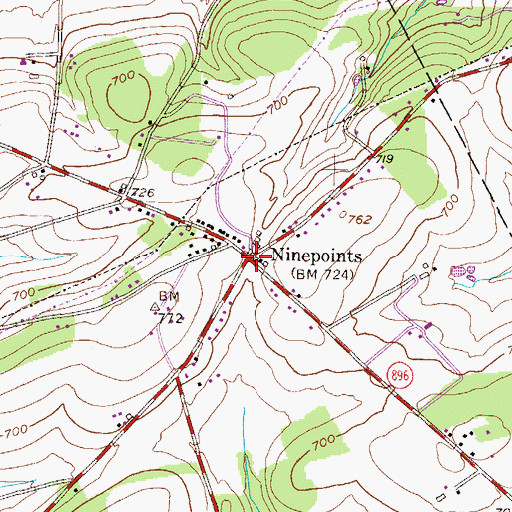Topographic Map of Ninepoints, PA