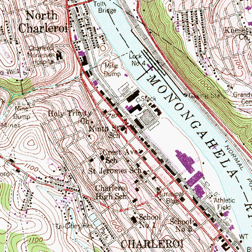 Topographic Map of Ninth Street School, PA