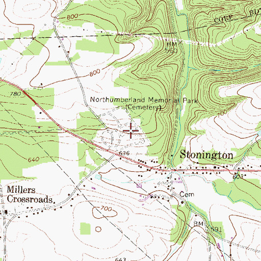 Topographic Map of Northumberland Memorial Park, PA