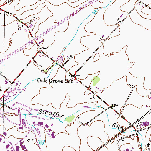 Topographic Map of Oak Grove School, PA