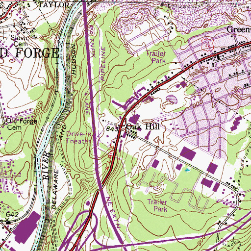 Topographic Map of Oak Hill, PA