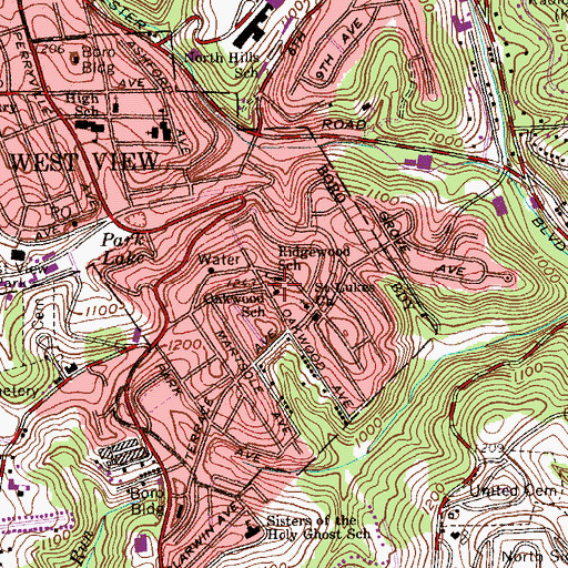 Topographic Map of Oakwood School, PA