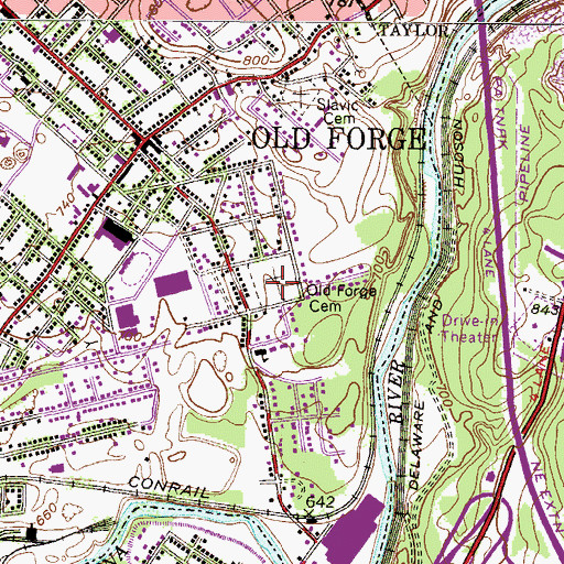 Topographic Map of Old Forge Cemetery, PA
