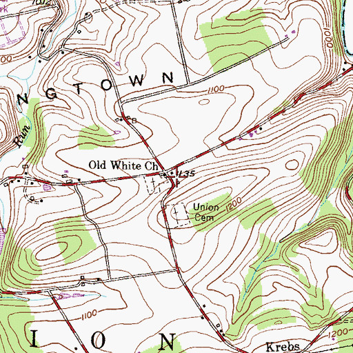 Topographic Map of Old White Church, PA