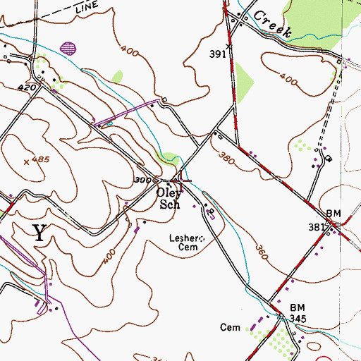 Topographic Map of Oley School, PA