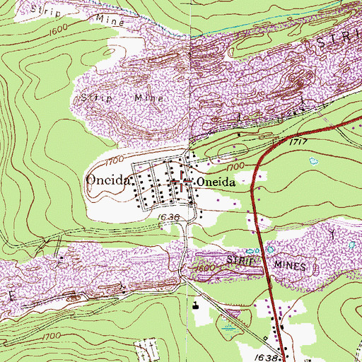 Topographic Map of Oneida, PA