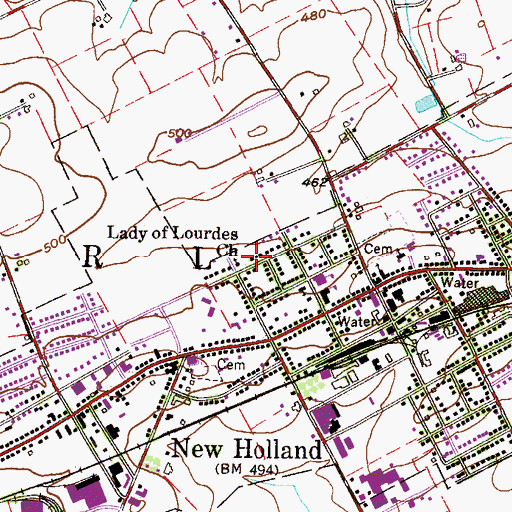 Topographic Map of Our Lady of Lourdes Church, PA