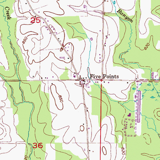 Topographic Map of Five Points, AL