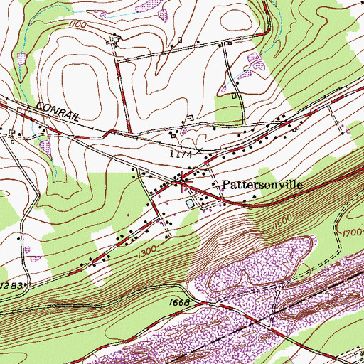 Topographic Map of Pattersonville, PA