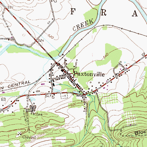 Topographic Map of Paxtonville, PA