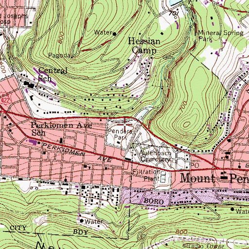 Topographic Map of Pendora Park, PA