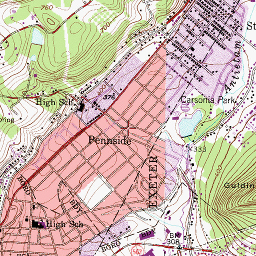 Topographic Map of Pennside, PA