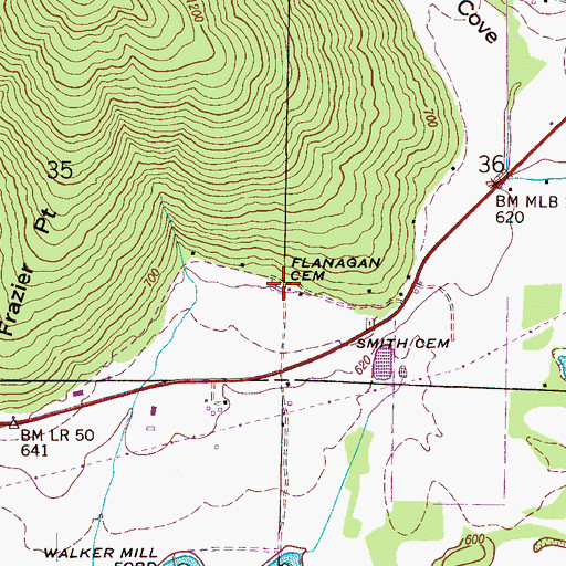 Topographic Map of Flanagan Cemetery, AL