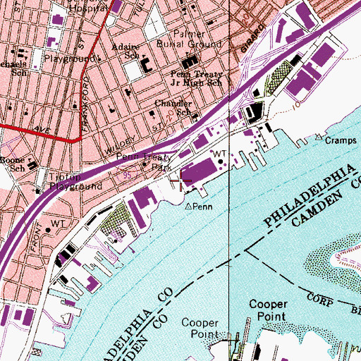 Topographic Map of Penn Treaty Park, PA