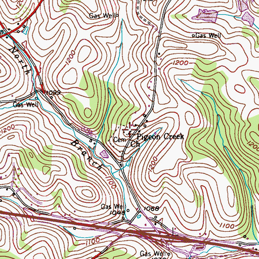 Topographic Map of Pigeon Creek Church, PA