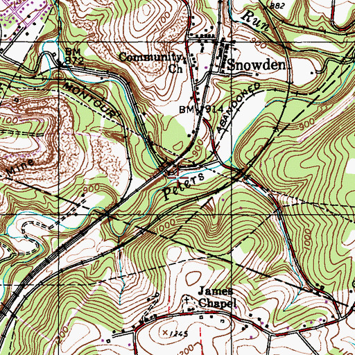 Topographic Map of Piney Fork, PA