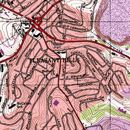 Topographic Map of Pleasant Hills, PA