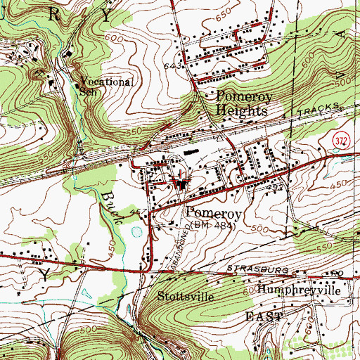 Topographic Map of Pomeroy, PA