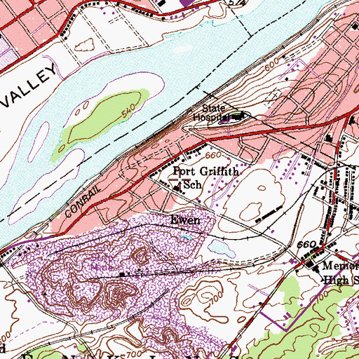 Topographic Map of Port Griffith School, PA