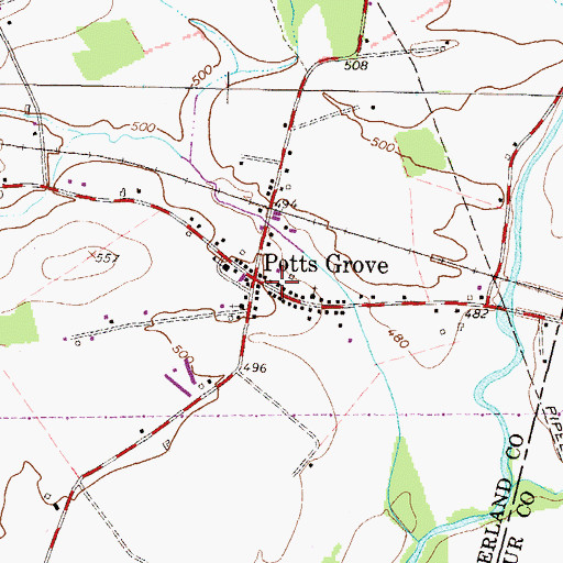 Topographic Map of Potts Grove, PA