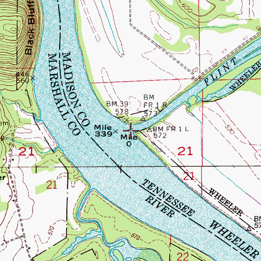 Topographic Map of Flint River, AL