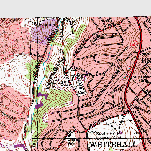 Topographic Map of Provost School, PA