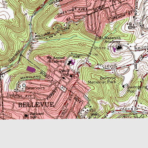 Topographic Map of Quail School, PA
