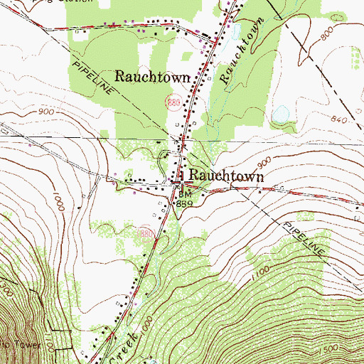 Topographic Map of Rauchtown, PA
