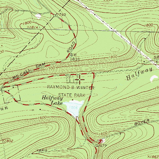 Topographic Map of Raymond B Winter State Park, PA