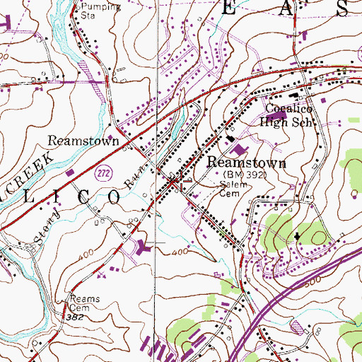 Topographic Map of Reamstown, PA