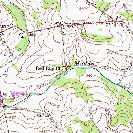 Topographic Map of Red Run Church, PA