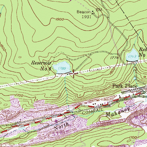 Topographic Map of Number Three Reservoir, PA