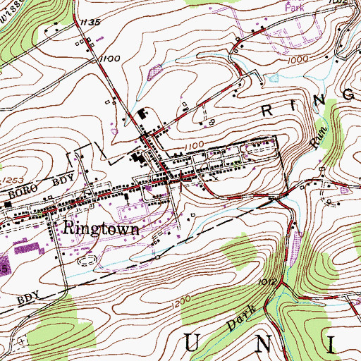 Topographic Map of Ringtown, PA