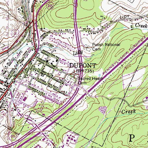 Topographic Map of Sacred Heart Cemetery, PA