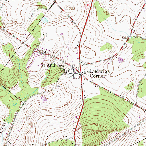 Topographic Map of Saint Andrews Church, PA