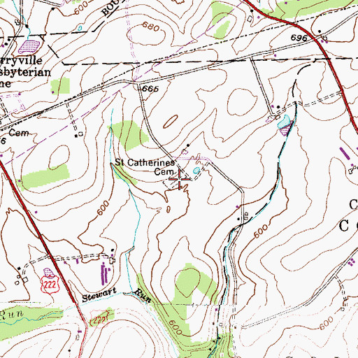 Topographic Map of Saint Catherines Cemetery, PA