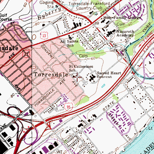 Topographic Map of Saint Catherines School, PA